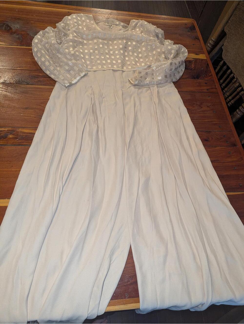 Vintage Jeffrey & Nora Elegant Cream Jumpsuit with Sheer Textured Bodice